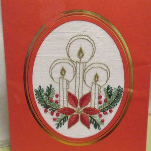Embroidered Cardstock XMAS Poinsettia & CANDLES 6" x 4.75" (952)